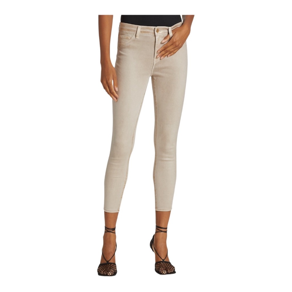 L’Agence Gold Glitter Margot Skinny High Rise Biscuit Coated Jeans
